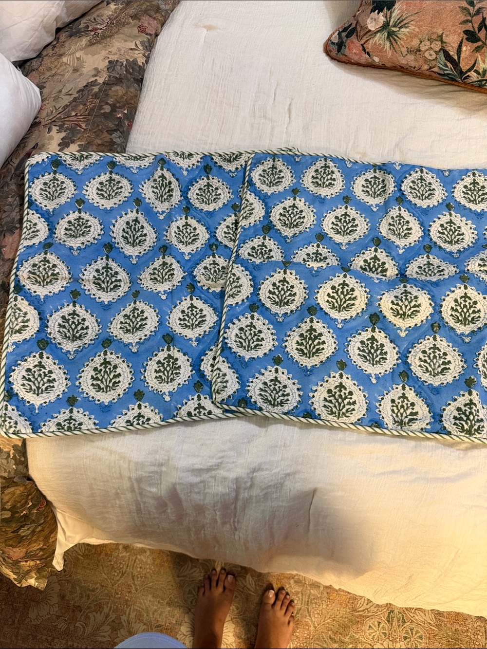 Blue Botanical Print Throw Pillow Covers - Set of 2